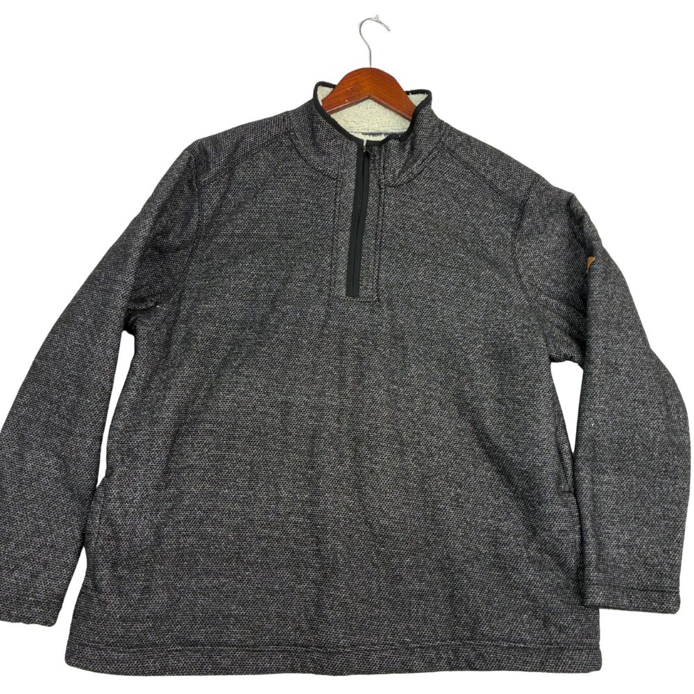 Orvis Mens XXL Sherpa Fleece Lined Quarter Zip Pullover Sweater Gray Black